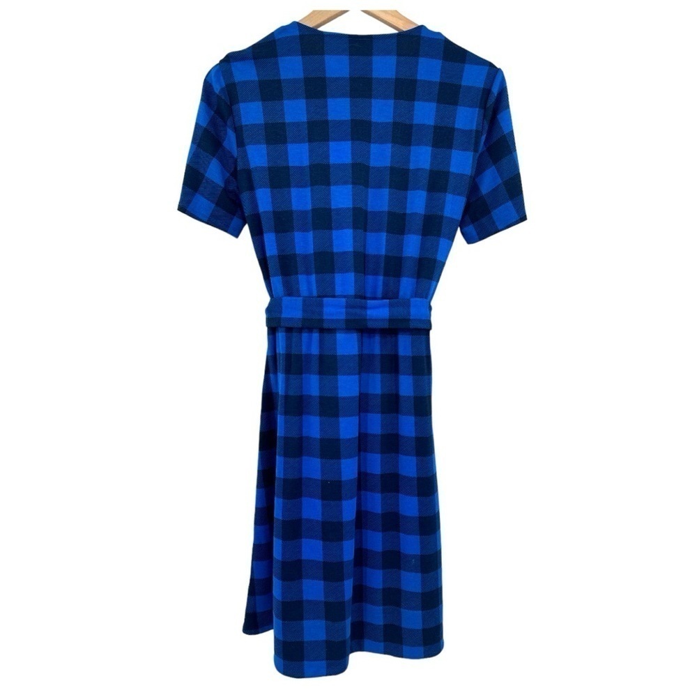 Draper James Buffalo Check Plaid Tie Waist Faux Wrap Dress -Blue & Black -Medium - Picture 7 of 12